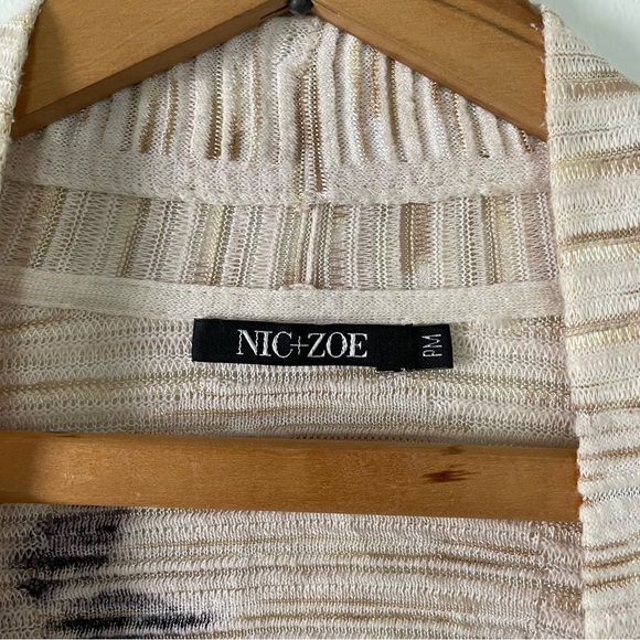 Nic + Zoe Beige and Purple Floral Linen Blend Cardigan Sweater Petite Medium - Picture 3 of 5